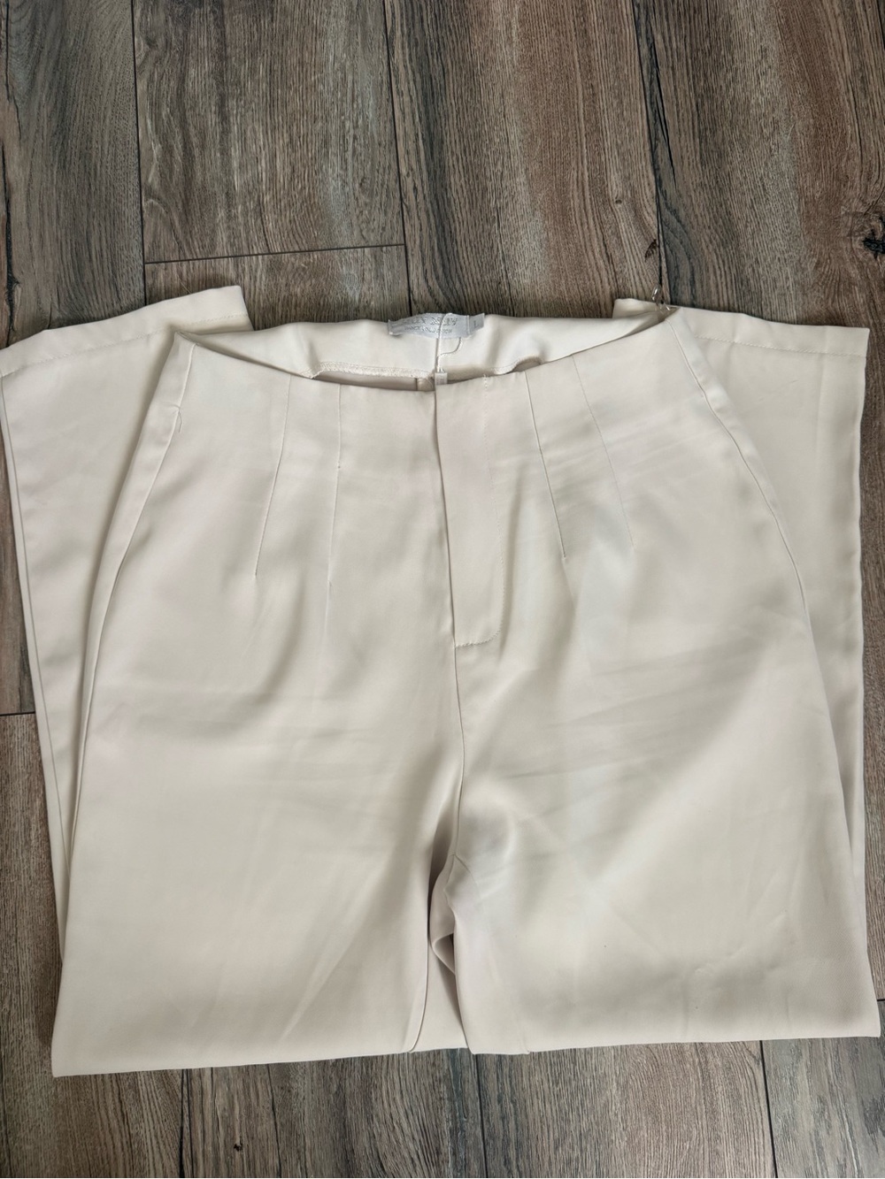 High-Waist Cream Tailored Dress Pants